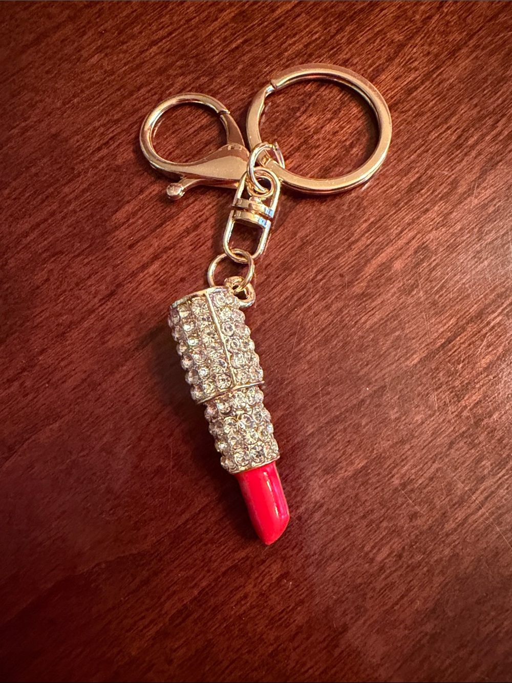 Gold Rhinestone Lipstick Keychain - Red - Picture 7 of 7